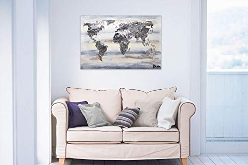 KunstLoft Acryl Gemälde Globe Glamour 90x60cm | original handgemalte Leinwand Bilder XXL | Reise Welt-Karte Grau | Wandbild Acryl bild moderne Kunst einteilig mit Rahmen