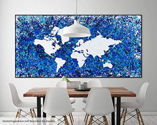 KunstLoft XXL Gemälde Blauer Planet 200x100cm | Original handgemalte Bilder | Weltkarte Türkis Blau Weiß | Leinwand-Bild Ölgemälde Einteilig groß | Modernes Kunst Ölbild