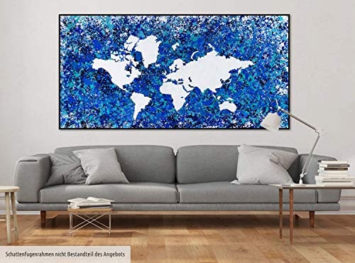 KunstLoft XXL Gemälde Blauer Planet 200x100cm | Original handgemalte Bilder | Weltkarte Türkis Blau Weiß | Leinwand-Bild Ölgemälde Einteilig groß | Modernes Kunst Ölbild