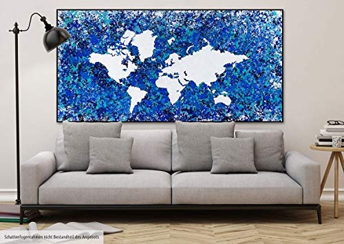 KunstLoft XXL Gemälde Blauer Planet 200x100cm | Original handgemalte Bilder | Weltkarte Türkis Blau Weiß | Leinwand-Bild Ölgemälde Einteilig groß | Modernes Kunst Ölbild