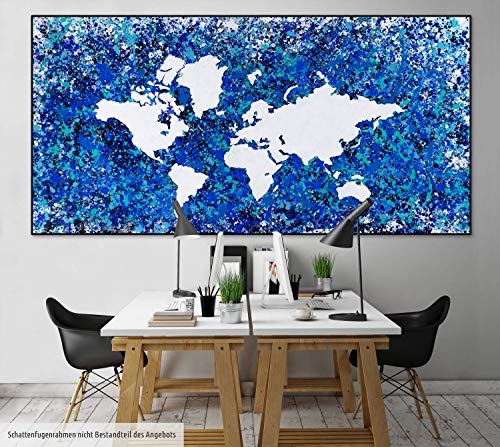 KunstLoft XXL Gemälde Blauer Planet 200x100cm | Original handgemalte Bilder | Weltkarte Türkis Blau Weiß | Leinwand-Bild Ölgemälde Einteilig groß | Modernes Kunst Ölbild