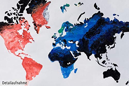 KunstLoft XXL Gemälde Ewig ist die Welt 200x100cm | Original handgemalte Bilder | Weltkarte Weiß Rot Blau | Leinwand-Bild Ölgemälde Einteilig groß | Modernes Kunst Ölbild