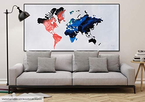 KunstLoft XXL Gemälde Ewig ist die Welt 200x100cm | Original handgemalte Bilder | Weltkarte Weiß Rot Blau | Leinwand-Bild Ölgemälde Einteilig groß | Modernes Kunst Ölbild