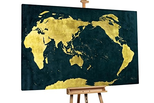 KunstLoft XXL Gemälde Precious World 180x120cm | Original handgemalte Bilder | Modern Weltkarte Gold Schwarz | Leinwand-Bild Ölgemälde Einteilig groß | Modernes Kunst Ölbild