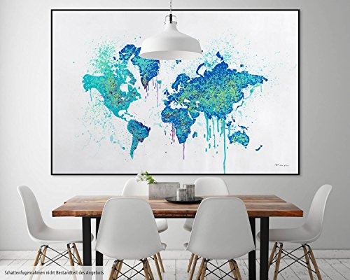 KunstLoft XXL Gemälde Wertvolle Welt 180x120cm | Original handgemalte Bilder | Weltkarte Weiß Blau Türkis | Leinwand-Bild Ölfarbegemälde Einteilig groß | Modernes Kunst Ölfarbebild