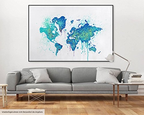 KunstLoft XXL Gemälde Wertvolle Welt 180x120cm | Original handgemalte Bilder | Weltkarte Weiß Blau Türkis | Leinwand-Bild Ölfarbegemälde Einteilig groß | Modernes Kunst Ölfarbebild