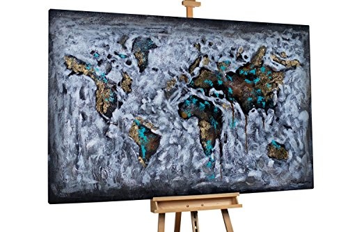 KunstLoft XXL Gemälde Melting Nations 180x120cm | Original handgemalte Bilder | Weltkarte Erde Gold Grau | Leinwand-Bild Gemälde Einteilig groß | Modernes Kunst Bild
