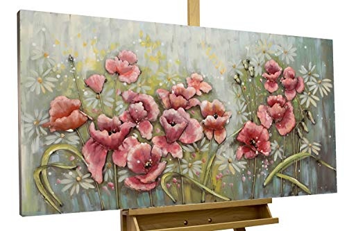 KunstLoft Extravagantes Metallbild 3D Aufgeblüht 120x60x6cm | Design Wanddeko XXL handgefertigt | Unikat Luxus Wandskulptur | Blumen Rosa Grün | Wandbild Relief modern