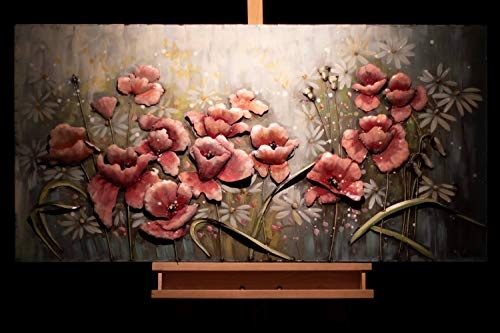 KunstLoft Extravagantes Metallbild 3D Aufgeblüht 120x60x6cm | Design Wanddeko XXL handgefertigt | Unikat Luxus Wandskulptur | Blumen Rosa Grün | Wandbild Relief modern