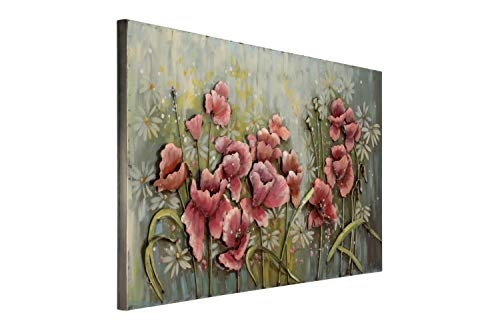 KunstLoft Extravagantes Metallbild 3D Aufgeblüht 120x60x6cm | Design Wanddeko XXL handgefertigt | Unikat Luxus Wandskulptur | Blumen Rosa Grün | Wandbild Relief modern