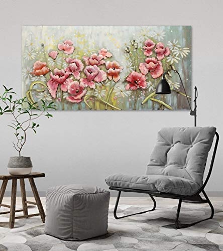 KunstLoft Extravagantes Metallbild 3D Aufgeblüht 120x60x6cm | Design Wanddeko XXL handgefertigt | Unikat Luxus Wandskulptur | Blumen Rosa Grün | Wandbild Relief modern