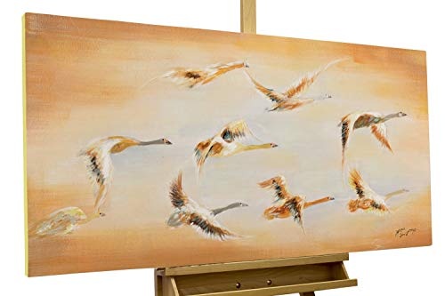 KunstLoft® Acryl Gemälde Birds Sunset 120x60cm | original handgemalte Leinwand Bilder XXL | Beige Gelb Vögel am Himmel Deko | Wandbild Acrylbild moderne Kunst einteilig mit Rahmen