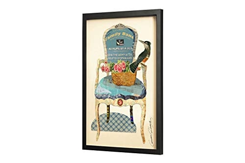 Trendiges KunstLoft® Bild Frame Art 3D Frisch gepflückt 61x81cm | Handgefertigte Vintage Wanddeko aus Papier | Stuhl Vogel Blau Bunt Deko | Wandbild Collage Art moderne Kunst Retro im Bilderrahmen