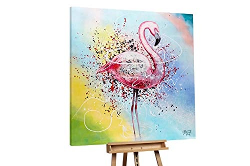 KunstLoft XXL Gemälde Famoser Flamingo 150x150cm | Original handgemalte Bilder | Flamingo Rosa Bunt Vogel | Leinwand-Bild Ölgemälde Einteilig groß | Modernes Kunst Ölbild