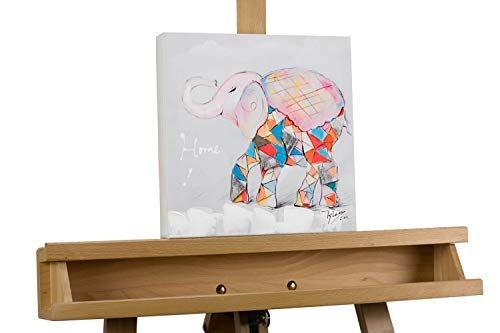 KunstLoft® Bild Der erste Schultag 25x25cm | Leinwand Bild handbemalter Kunstdruck | Elefant Kind Bunt für Kinder Baby Babyzimmer Kinderzimmer | Wandbild Acrylbild moderne Kunst einteilig mit Rahmen