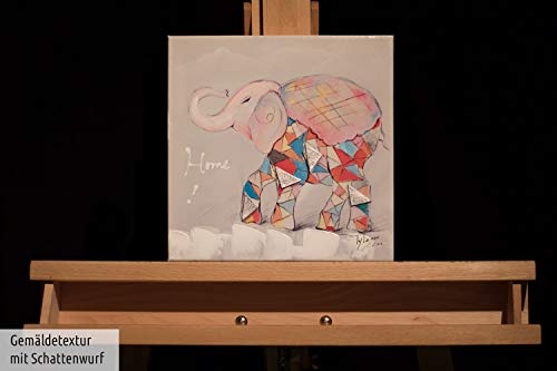 KunstLoft® Bild Der erste Schultag 25x25cm | Leinwand Bild handbemalter Kunstdruck | Elefant Kind Bunt für Kinder Baby Babyzimmer Kinderzimmer | Wandbild Acrylbild moderne Kunst einteilig mit Rahmen