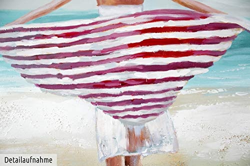 KunstLoft® Gemälde Salty Sea Breeze in 120x80cm | XXL Leinwandbild handgemalt | Frau am Strand beim Strandspaziergang | signiertes Wandbild-Unikat | Acrylgemälde auf Leinwand | Modernes Kunstbild | Sehr großes Acrylbild auf Keilrahmen
