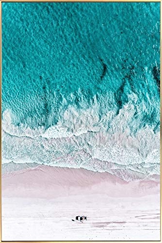 KunstLoft® Gerahmte Fotografie Carribean Harmony 80x120cm | moderner Foto-Print hinter Echtglas | Strand Wellen Türkis Beige | Fotokunst inkl. Aluminium-Bilderrahmen