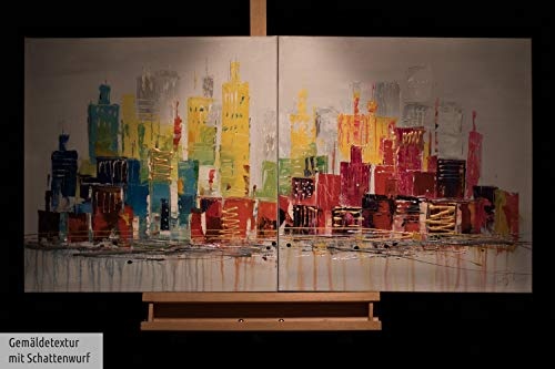 KunstLoft Acryl Gemälde City of Lights 120x60cm | original handgemalte Leinwand Bilder XXL | Moderne Skyline in hellem Bunt | Wandbild Acrylbild Moderne Kunst mehrteilig mit Rahmen