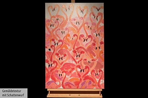 KunstLoft Acryl Gemälde Flamingos in Love 60x90cm | Original handgemalte Leinwand Bilder XXL | Flamingo Vogel Herzen Rot | Wandbild Acrylbild Moderne Kunst mehrteilig mit Rahmen