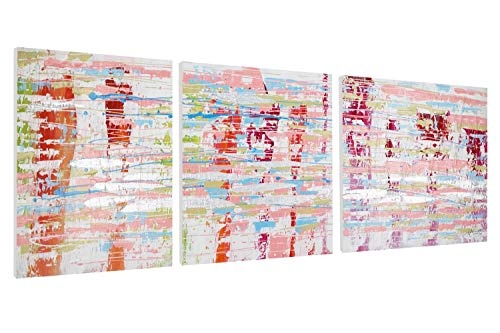 KunstLoft® Acryl Gemälde Welt in Rosa 150x50cm | original handgemalte Leinwand Bilder XXL | Abstrakt dreiteilig bunt rosa | Wandbild Acrylbild moderne Kunst mehrteilig mit Rahmen