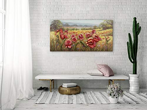 KunstLoft Extravagantes Metallbild 3D Blühende Wiesen 120x60x5.5cm | Design Wanddeko XXL handgefertigt | Unikat Luxus Wandskulptur | Blumen Wiese Rot Grün | Wandbild Relief modern