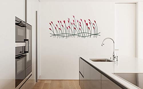 Extravagante KunstLoft® Metall Wandskulptur Verspielte Blumen 56x124x6cm | Design Wanddeko XXL handgefertigt | Luxus Metallbild Wandrelief | Blumen Floral Blüten in Rot & Grün | Wandbild modern