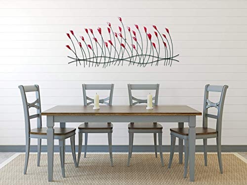 Extravagante KunstLoft® Metall Wandskulptur Verspielte Blumen 56x124x6cm | Design Wanddeko XXL handgefertigt | Luxus Metallbild Wandrelief | Blumen Floral Blüten in Rot & Grün | Wandbild modern