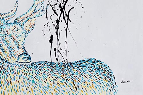 KunstLoft® XXL Gemälde Herr der Hirsche 180x120cm | original handgemalte Bilder | Abstrakt Hirsch XXL Blau | Leinwand-Bild Ölgemälde einteilig groß | Modernes Kunst Ölbild