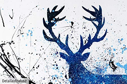KunstLoft XXL Gemälde Regent des Waldes 180x120cm | Original handgemalte Bilder | Modern Hirsch Blau Schwarz | Leinwand-Bild Ölgemälde Einteilig groß | Modernes Kunst Ölbild