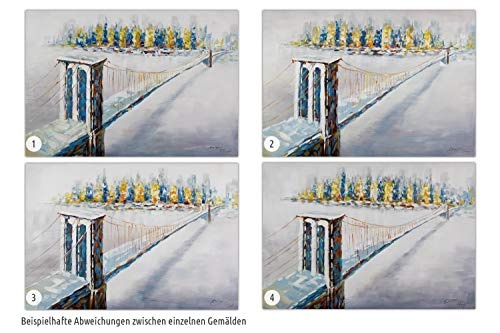 KunstLoft® Acryl Gemälde Beyond the Brooklyn Bridge 80x60cm | original handgemalte Leinwand Bilder XXL | New York Motiv Brooklyn Bridge Brücke Skyline | Wandbild Acrylbild moderne Kunst mit Rahmen
