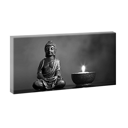 Buddha - Feng Shui | Panoramabild im XXL Format | Kunstdruck auf Leinwand | Wandbild | Poster | Fotografie | Verschiedene Formate und Farben (40 cm x 80 cm, Schwarz-Weiß)