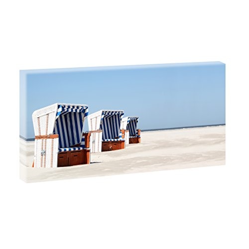 Blaue Strandkörbe | Panoramabild im XXL Format | Wandbild Poster Fotografie Trendiger Kunstdruck auf Leinwand | Verschiedene Größen und Farben (40 cm x 80 cm, Farbig)