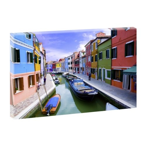Burano Island Canal | Panoramabild im XXL Format | Kunstdruck auf Leinwand | Wandbild | Poster | Fotografie | Verschiedene Formate und Farben (100 cm x 65 cm, Farbig)