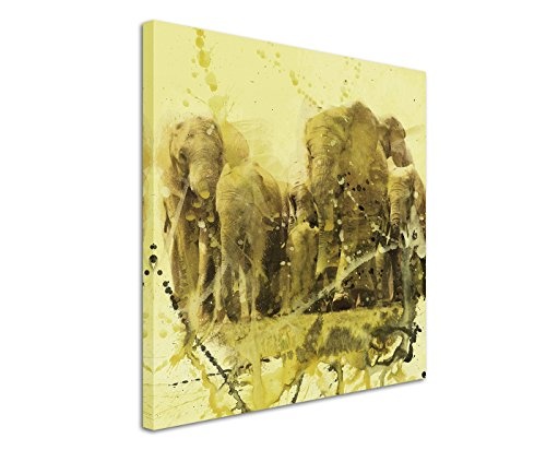 Elephants_Group_60x60cm Splash Art Paul Sinus Aquarell, Gemälde, Kunstbild auf Leinwand