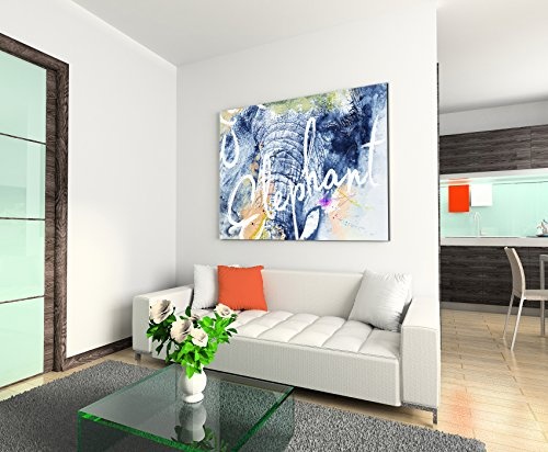 Paul Sinus Art Bild Leinwand 70x40cm Wilde Elefant mit Kalligraphie