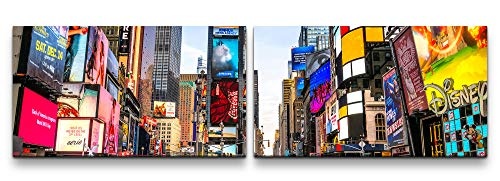 Paul Sinus Art New York City Skyline 180x50cm - 2 Wandbilder je 50x90cm - Kunstdrucke - Wandbild - Leinwandbilder fertig auf Rahmen