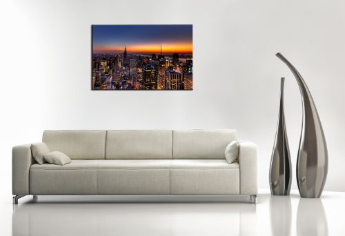 Moderne Bilder Wohnzimmer (new_york_skyline_80x120cm) New York als Wand deko Bilder fertig gerahmt auf Keilrahmen xxl. Kunstdruck auf Leinwand. Preiswert Günstig inkl Rahmung