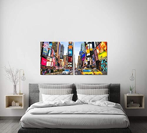 Paul Sinus Art GmbH New York City Skyline 120x60cm - 2 Wandbilder je 60x60cm Kunstdruck modern Wandbilder XXL Wanddekoration Design Wand Bild