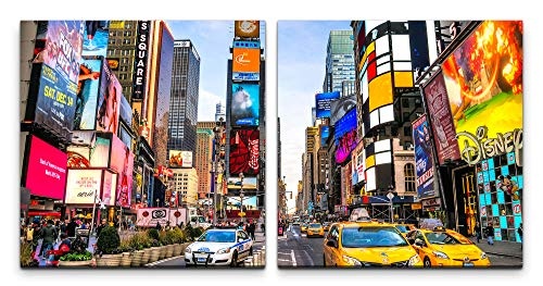 Paul Sinus Art GmbH New York City Skyline 120x60cm - 2 Wandbilder je 60x60cm Kunstdruck modern Wandbilder XXL Wanddekoration Design Wand Bild