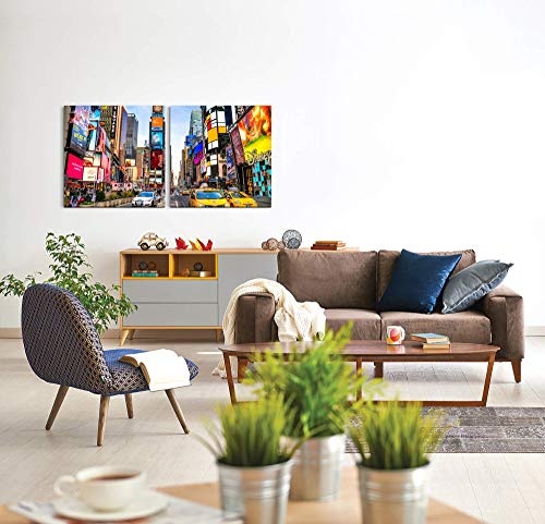 Paul Sinus Art GmbH New York City Skyline 120x60cm - 2 Wandbilder je 60x60cm Kunstdruck modern Wandbilder XXL Wanddekoration Design Wand Bild