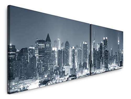 Paul Sinus Art New York Skyline 180x50cm - 2 Wandbilder je 50x90cm - Kunstdrucke - Wandbild - Leinwandbilder fertig auf Rahmen