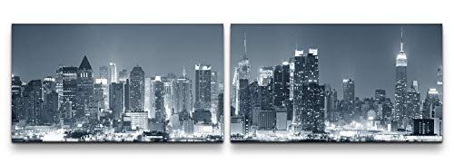 Paul Sinus Art New York Skyline 180x50cm - 2 Wandbilder je 50x90cm - Kunstdrucke - Wandbild - Leinwandbilder fertig auf Rahmen