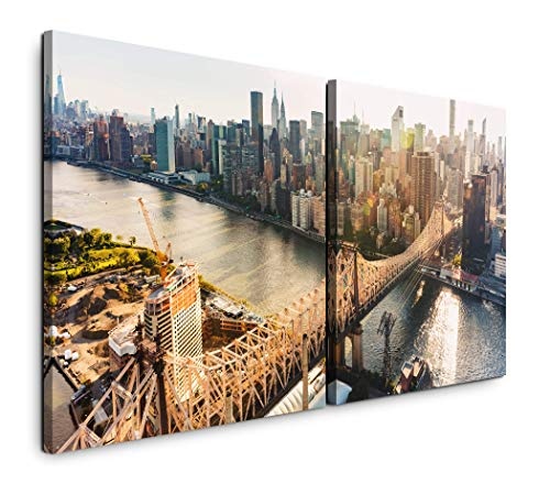 Paul Sinus Art GmbH New York City Brücke 120x60cm - 2 Wandbilder je 60x60cm Kunstdruck modern Wandbilder XXL Wanddekoration Design Wand Bild