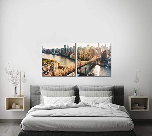 Paul Sinus Art GmbH New York City Brücke 120x60cm - 2 Wandbilder je 60x60cm Kunstdruck modern Wandbilder XXL Wanddekoration Design Wand Bild