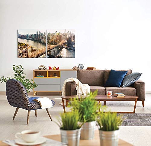 Paul Sinus Art GmbH New York City Brücke 120x60cm - 2 Wandbilder je 60x60cm Kunstdruck modern Wandbilder XXL Wanddekoration Design Wand Bild