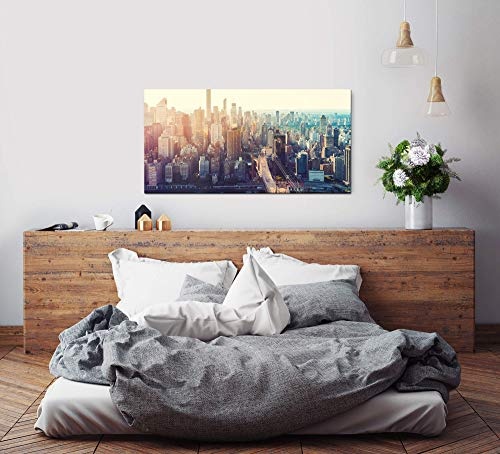 Paul Sinus Art New York Abenddämmerung 120x 60cm Panorama Leinwand Bild XXL Format Wandbilder Wohnzimmer Wohnung Deko Kunstdrucke