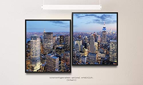 Paul Sinus Art New York in der Nacht 130 x 90 cm (2 Bilder ca. 75x65cm) Leinwandbilder fertig im Schattenfugenrahmen SCHWARZ Kunstdruck XXL modern