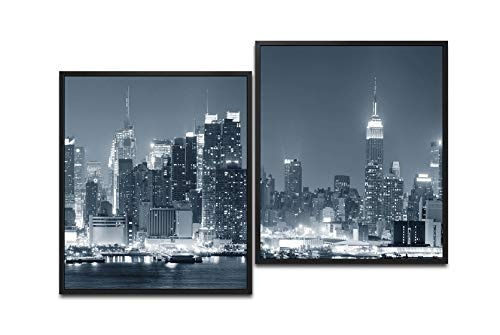 Paul Sinus Art New York Skyline 130 x 90 cm (2 Bilder ca. 75x65cm) Leinwandbilder fertig im Schattenfugenrahmen SCHWARZ Kunstdruck XXL modern