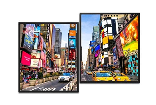 Paul Sinus Art New York City Skyline 130 x 90 cm (2 Bilder ca. 75x65cm) Leinwandbilder fertig im Schattenfugenrahmen SCHWARZ Kunstdruck XXL modern